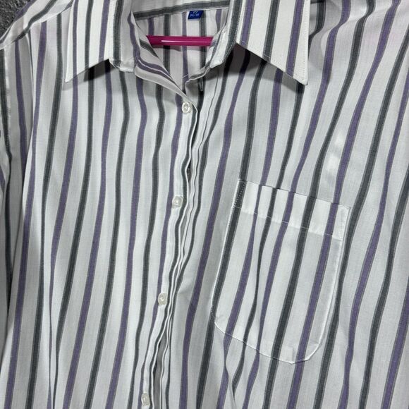 Towncraft Men's Casual Button-Down Collared Shirt White Purple Black Striped 17 - Picture 3 of 6